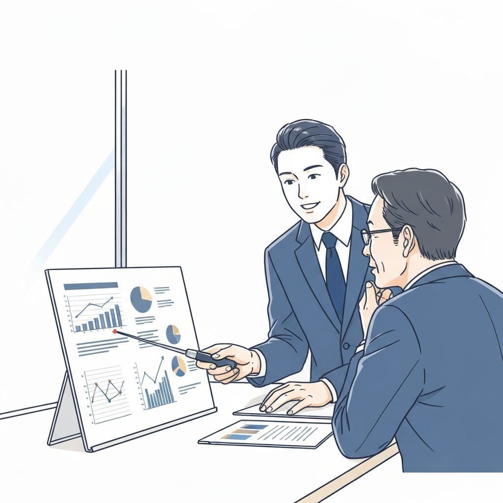 事業計画を分析するコンサルタントのイラスト