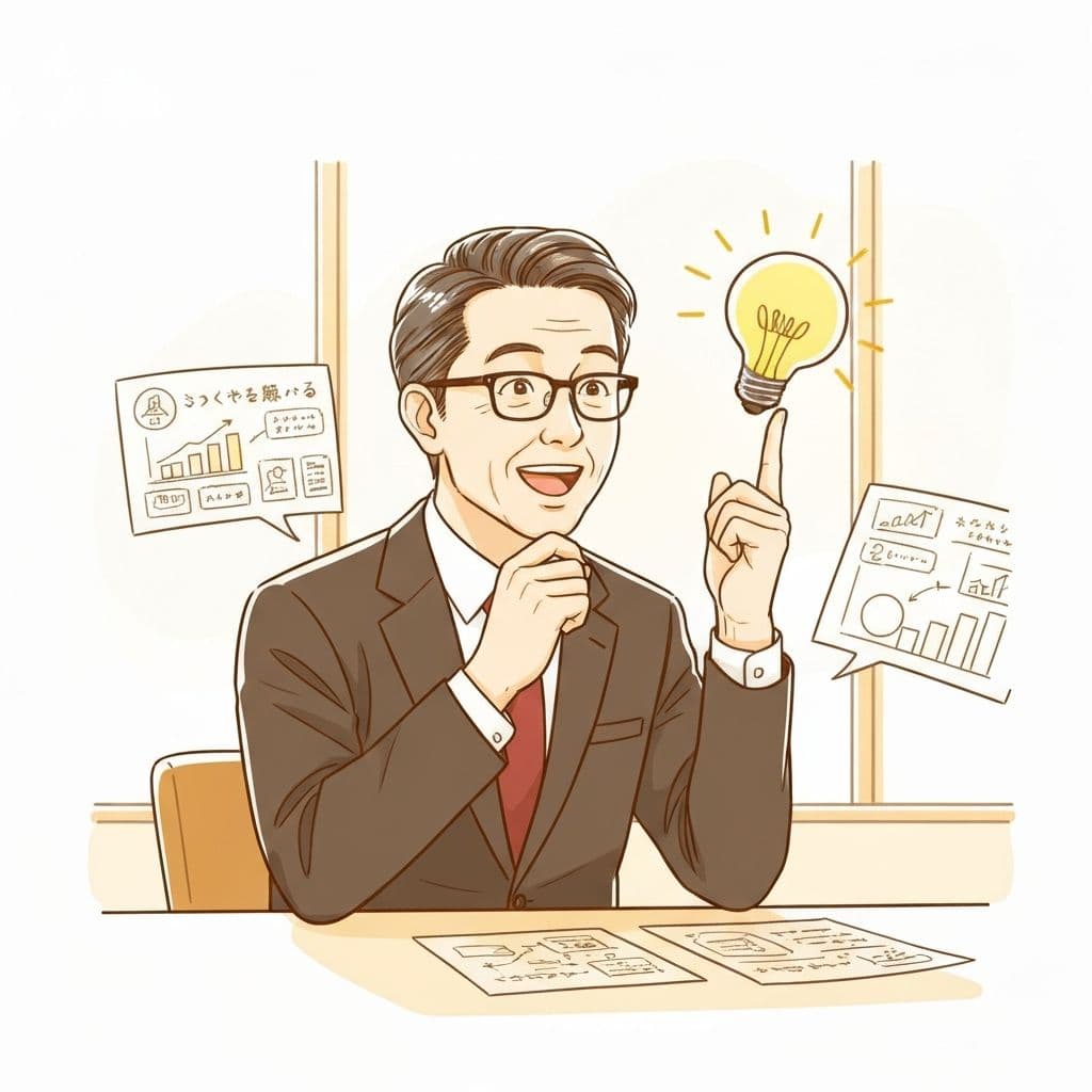 新規事業の構想を話し合う経営者のイラスト