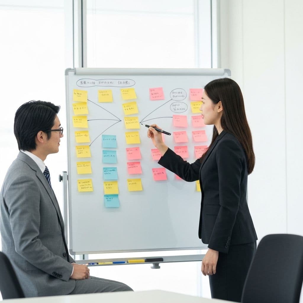 アイデアをホワイトボードで整理する様子