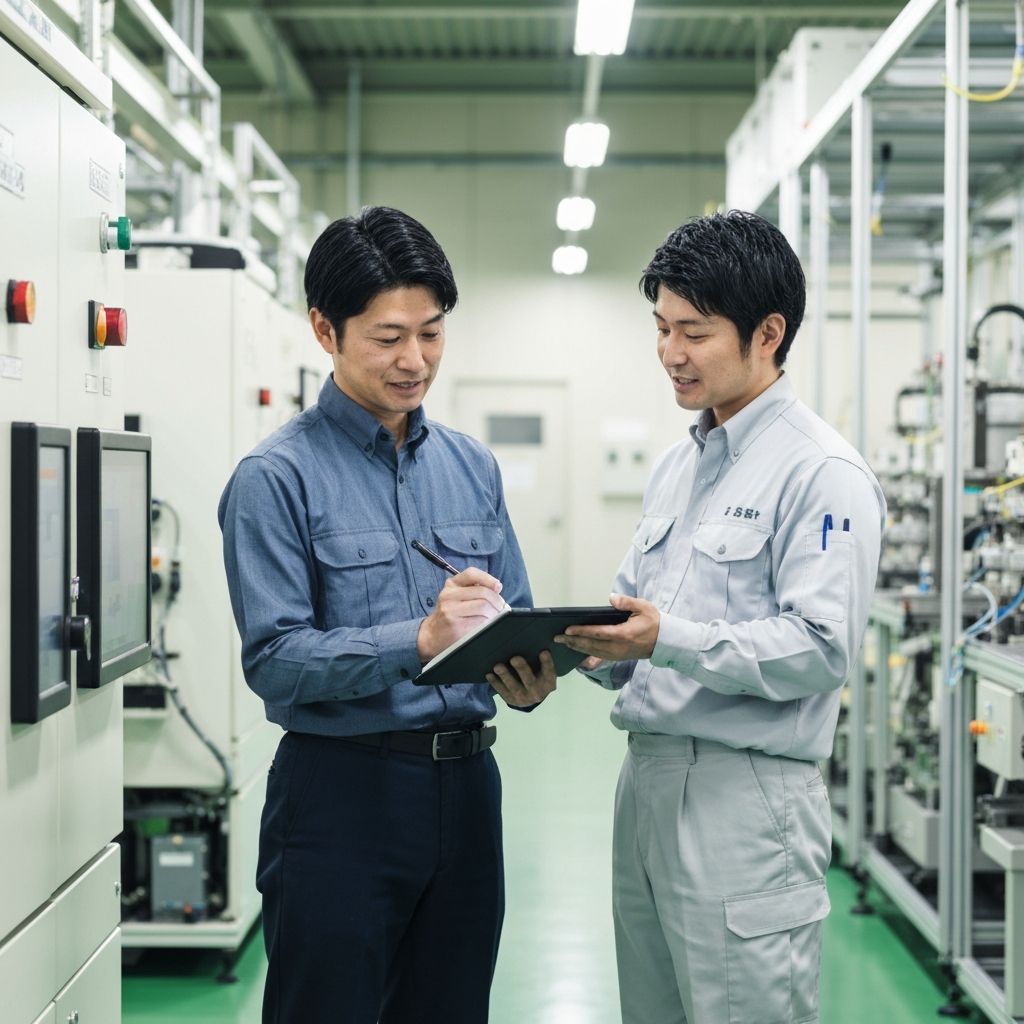 現場で設備を確認するコンサルタント