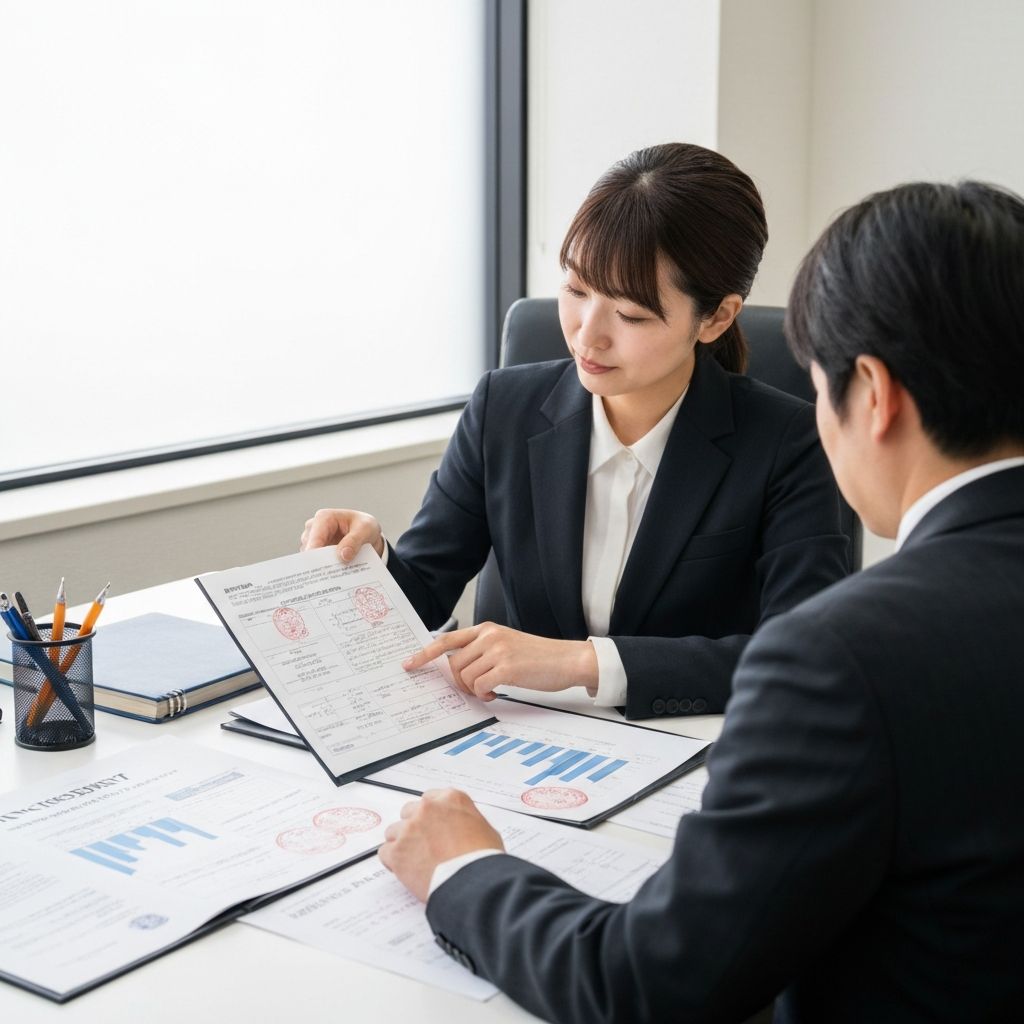 補助金申請書類を確認する様子